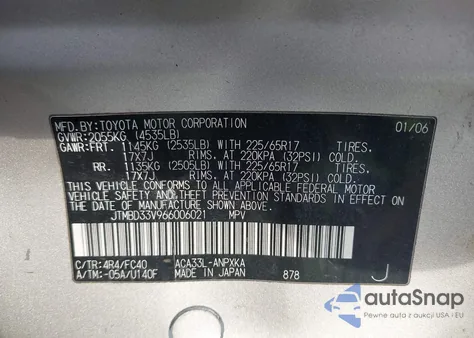 2006 Toyota Rav4 z USA, uszkodzony, nr VIN JTMBD33V966006021